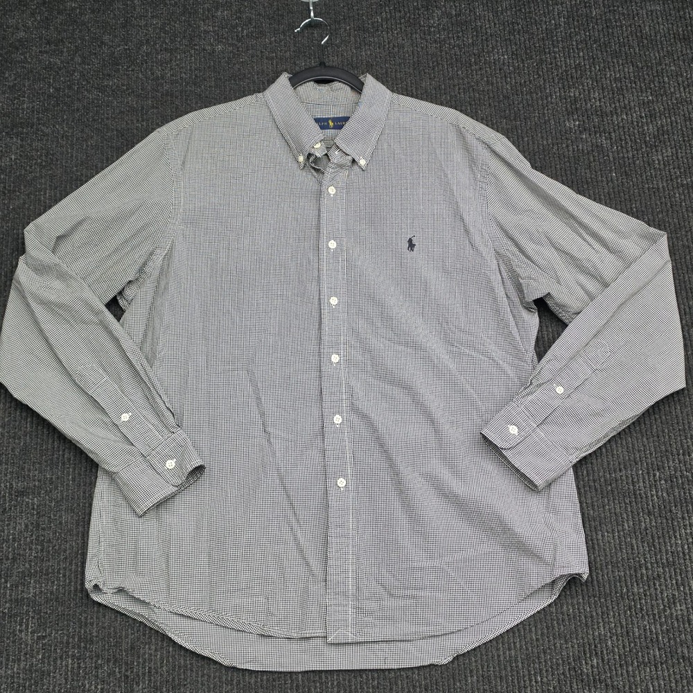 Polo Ralph Lauren Mens XL Black White Gingham Cotton Button Down Shirt LS